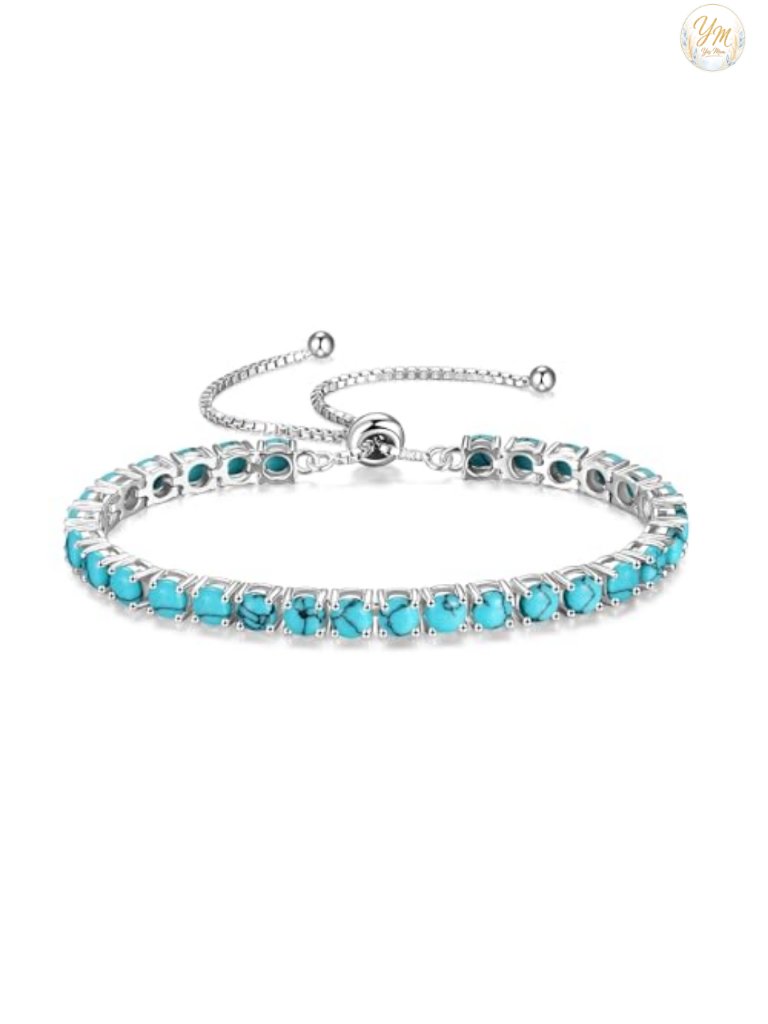 925 Sterling Silver Gold Plated Tennis Bracelet With Turquoise Stones
